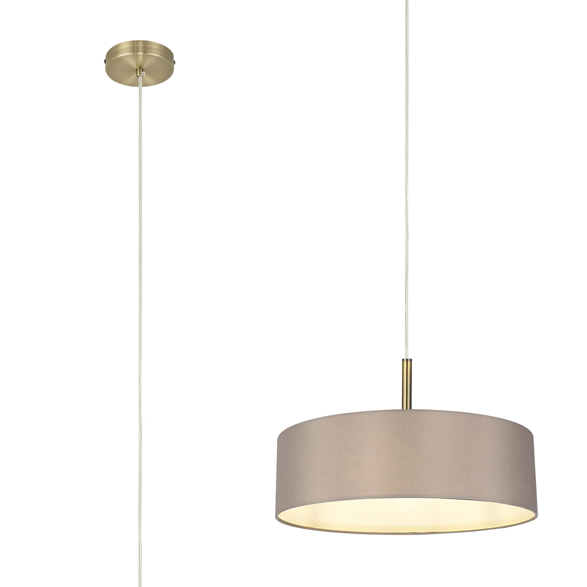 Baymont 45cm 3 Light Pendant Antique Brass, Grey/White